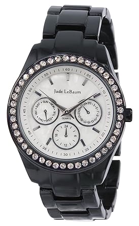 Jade LeBaum Womens Black Bracelet Watch with Crystals Boyfriend Style Big Chunky Large Face JB202733G
