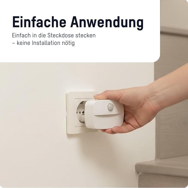 Nachtlicht mit Bewegungsmelder und Dämmerungsfunktion, LED Lampe Steckdose, dimmbar kindersicher und energiesparend, Schlaflicht für Kinder, Babys oder Schlafzimmer mit 3 Helligkeitsstufen