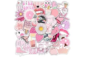 WOOOWYET Girl's Pink Aesthetic Stickers Waterproof Cute Stickers 50 PCS Water Bottle Laptop Phone Stickers for Teens Kids