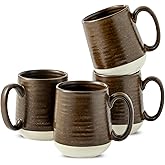 Hasense Ceramic Coffee Mug Set of 4, 15 oz Coffee Cups with Big Handles, Large Latte Mugs for Men and Women, Christmas Cups for Tea, Hot Cocoa, Latte, Cappuccino, Dishwasher Microwave Safe, Brown