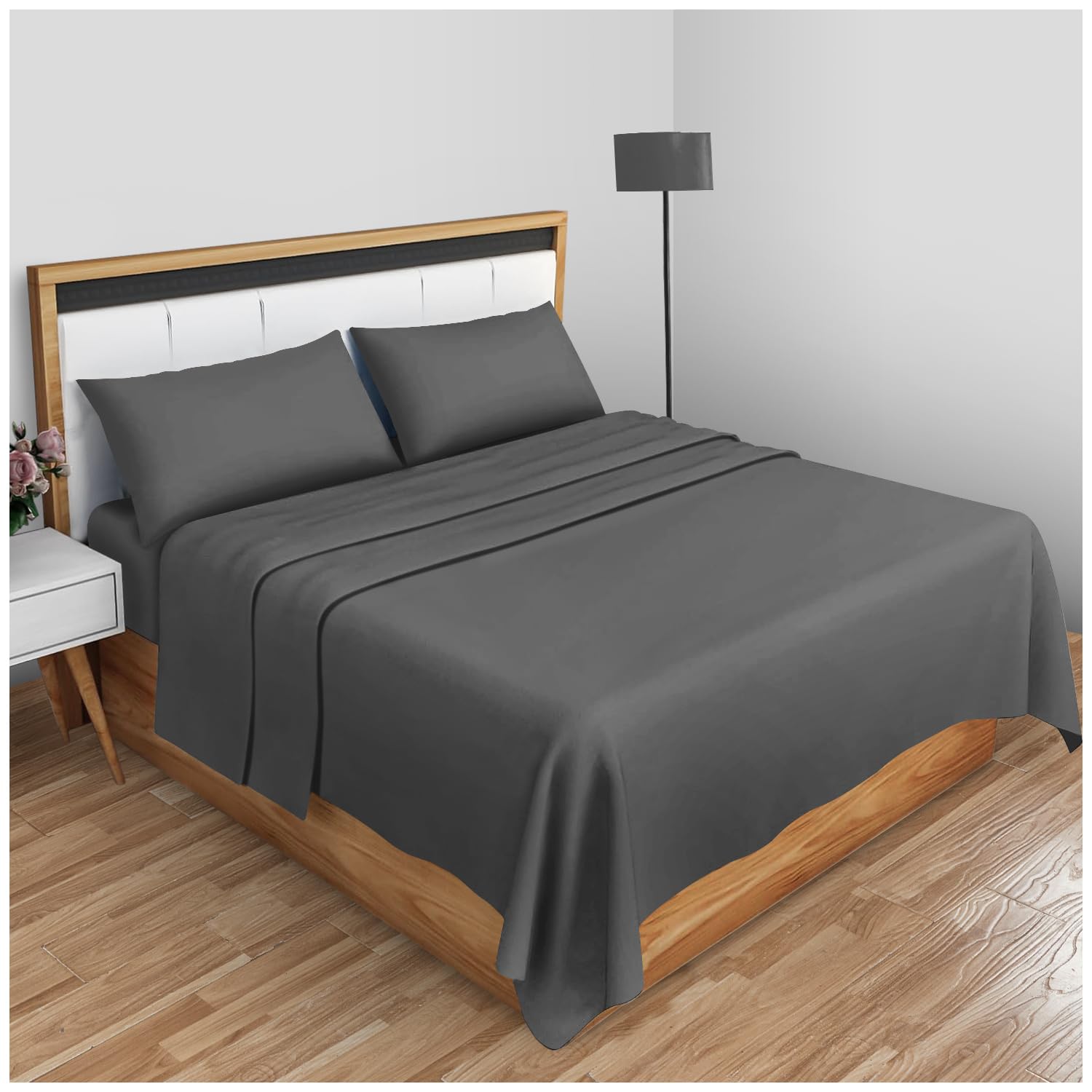GC GAVENO CAVAILIA Super Soft Plain Dyed Diamond Flat Sheet [ King - Charcoal ]