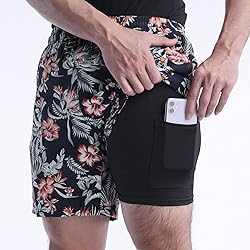 Biwisy Mens Swim Trunks with Compression Liner