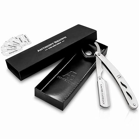 Anthony Brown® Rasiermesser aus rostfreiem Edelstahl - inkl. Etui und scharfen Wechselklingen - optimal für eine präzise Rasu