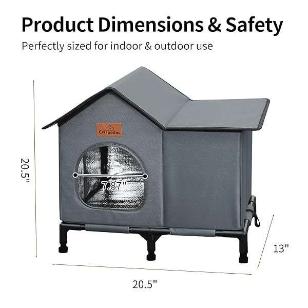 CRISPEDIA WEATHERPROOF HEATED CAT HOUSE FOR OUTDOOR IN WINTER, ELEVATED OUTDOOR CAT SHELTER FOR FERAL CAT, INSULATED CAT BED FOR OUTSIDE STRAY CAT KITTY, 20X13X16 INCHES, GREY, HEATED