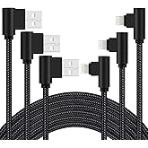 Osecet iPhone Charger 3 feet MFi Certified 3 Pack 90 Degree Nylon Braided Lightning Cable Right Angle Charging Cord for iPhone14 13 12 11 Pro X XS XR 8 Plus 7 6 5 and More (Black, 3 FT)