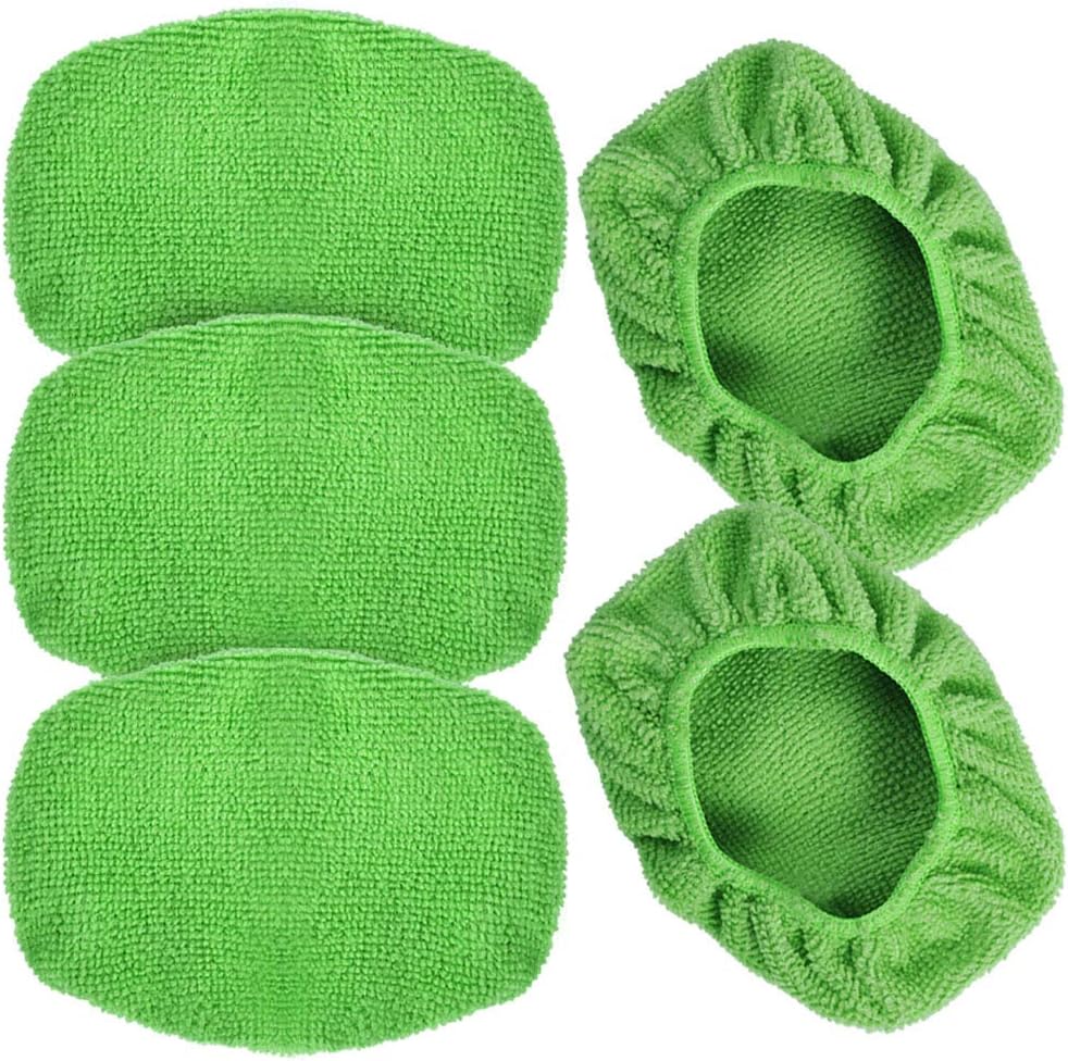 eFuncar Car Care Microfiber Cloths for Windshield Cleaning Tool, Windshield Cleanner Wand Replaceable Glass Cleaning Bonnets, Interior Auto Window Cleaner Washing Pads, Fit 5”, Green, 5 Pack: Automotive