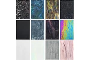12 Pcs Stained Glass Sheets, 4 x 6 inch Cathedral Stained Glass Sheets, Art Bubble Glass, Mosaic Tiles Crafts for DIY Glass C