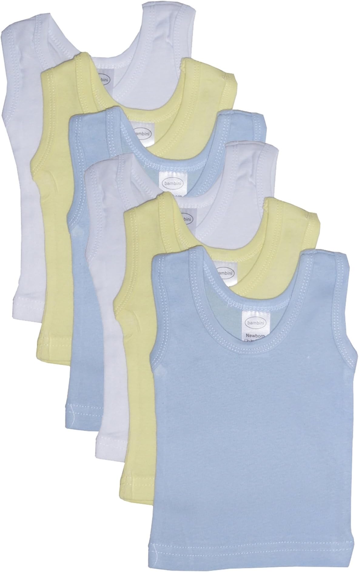 Baby Boy's White, Yellow, Blue Rib Knit Pastel Sleeveless Tank Top Shirt 6-Pack