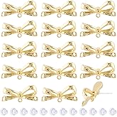 SUNNYCLUE 1 Box 24Pcs Bow Earring Studs Gold Bowknot Earrings Metal Alloy Coquette Bows Tie Shaped Loop Dangle Posts Findings with Clear Plastic Ear Nuts for Jewelry Making DIY Crafting Accessories