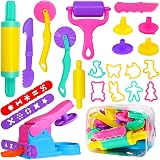 Jiosdo 22 Pcs Dough Tools Set for Kids Clay Extruders Rollers Molds with Bag