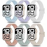 6 Pack Thin Stretchy Braided Compatible with Apple Watch Band 38mm 40mm 41mm 42mm 44mm 45mm 46mm 49mm Women Men, Solo Loop Nylon Slim Strap for iWatch Bands Series 11 10 SE 9 8 7 6 5 4 Ultra 3 2 1