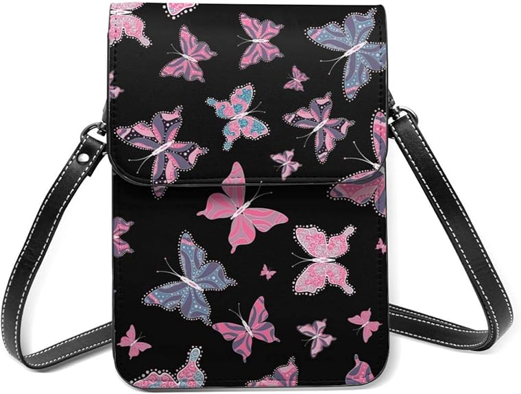 Pink Butterflies Small Cross Body Bag Messenger Cell Phone Purse Wallet
