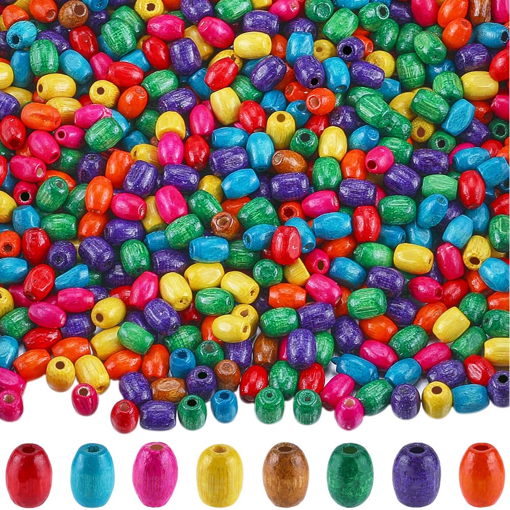 GORGECRAFT 1200PCS 8 x 5MM Colorful Wood Beads Oval Barrel Natural Painted Wooden Spacer Loose Beads Bulk Assorted Color 2MM Hole Bead for Jewelry Bracelet Earring Making DIY Craft Project Decoration