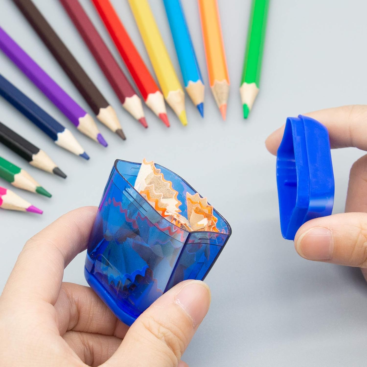 KIDMEN Manual Pencil Sharpeners, 2 Holes Compact Sharpener with Lid for Kids, School and Office-12 Pack : Office Products