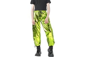 Nawgut Sequin Cargo Pants Metallic High Waisted Multi-Pocket Shiny Joggers Hip Hop Dance Pants for Girls