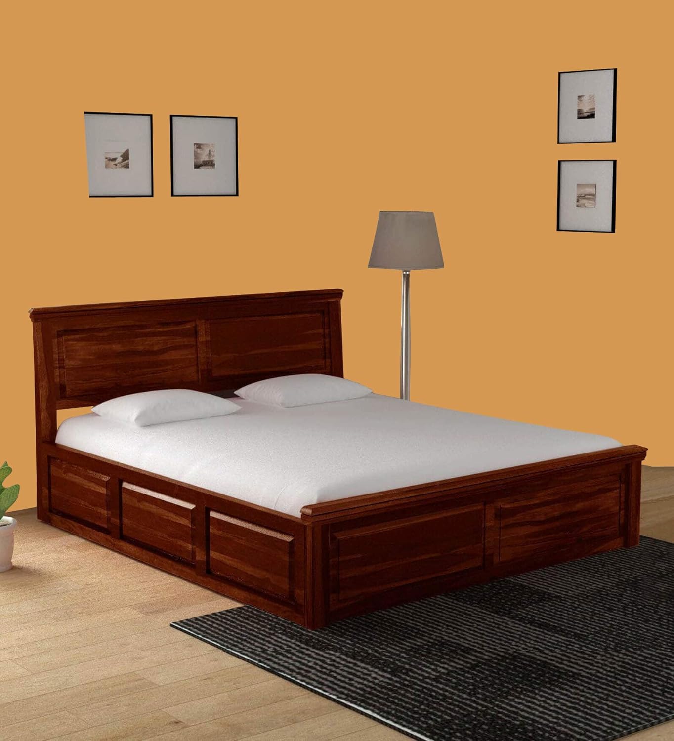 Gr Furniture Wooden Queen Size Bed With Box Storage For Bed Room Solid Wood Bed Sheesham Wood Honey Oak Amazon In Electronics