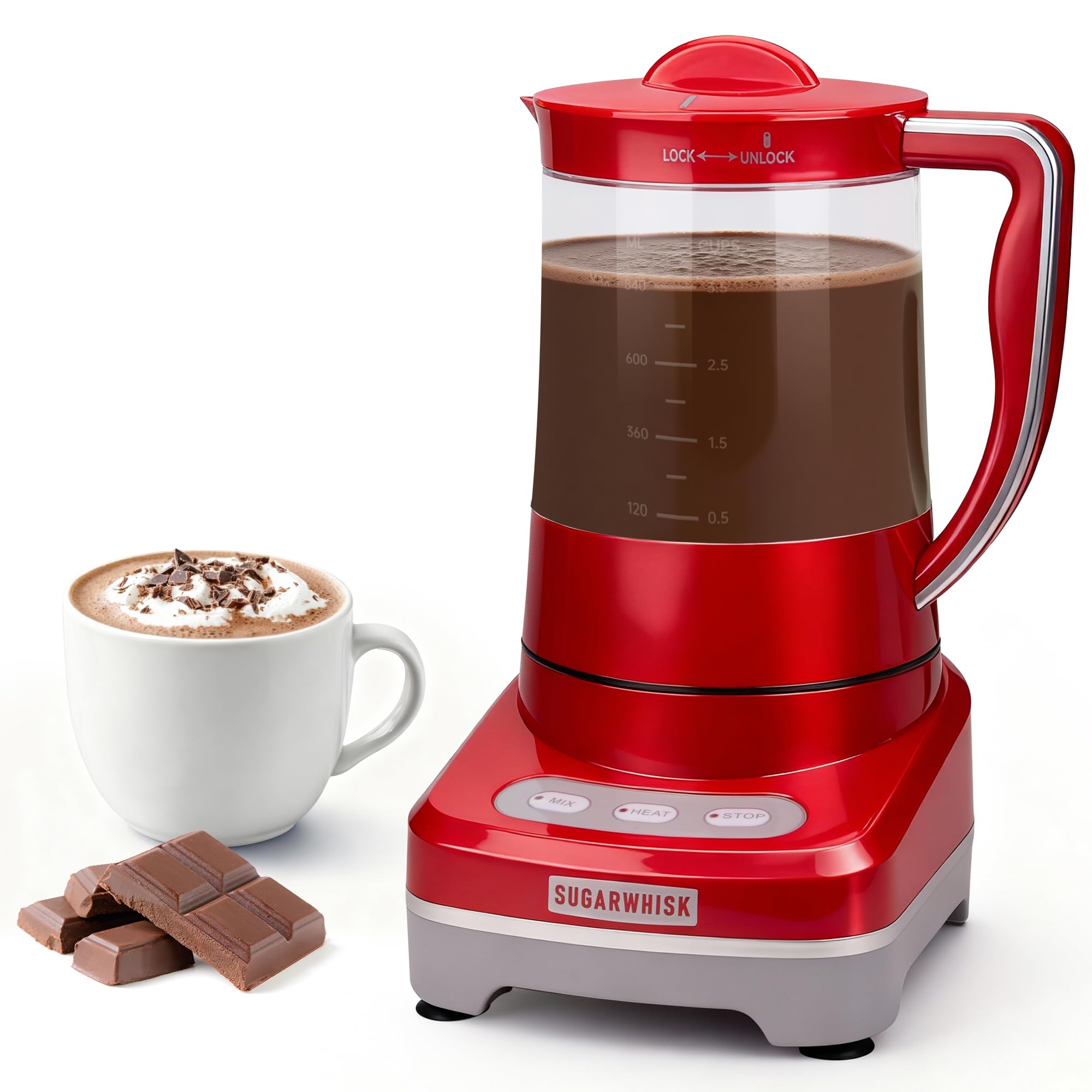 Photo 1 of ***DAMAGED - SEE NOTES/PICTURES***SugarWhisk 29 Oz Hot Chocolate Maker Machine, Electric Milk Frother and Steamer, Hot Cocoa Maker Machine for Hot Chocolate Bar, Detachable Pitcher, 2 Speed Mode, 3.5 Cups, Red