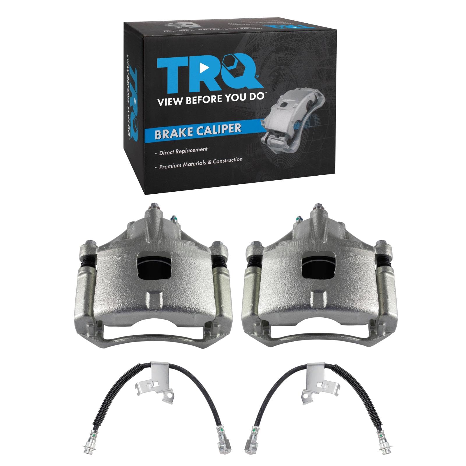 TRQ Front Brake Caliper Set Brake Hose Compatible with 97-04 Buick 97-05 Cadillac 97-03 Oldsmobile 00-03 Pontiac
