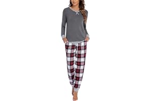 Ekouaer Pajamas Set for Women Long Sleeve Crew Neck Comfy Pjs Lounge Sets With Pockets
