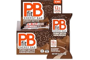 PBfit Peanut Butter Cocoa Drizzle Energy Bars, 12g Protein, 5g Fiber, Gluten Free, Vegan, Plant-Based, Non-GMO, 2.1 Oz (Pack of 12)