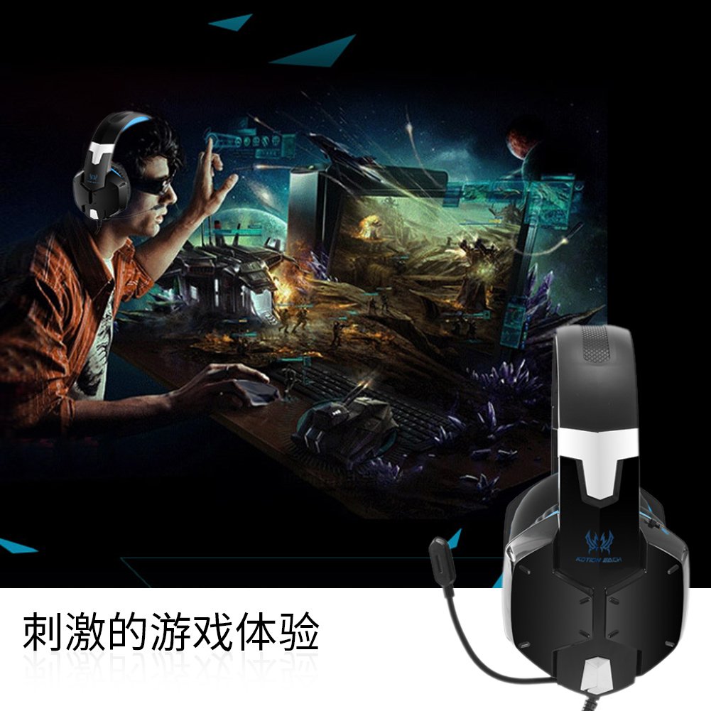 KOTION EACH G1200 Gaming Headset Auriculares 3.5mm para Jueguos de Diadema con Micrófono para Videojuegos Stereo Bass para PS4 PC Laptop Celulares(Azul+Negro)