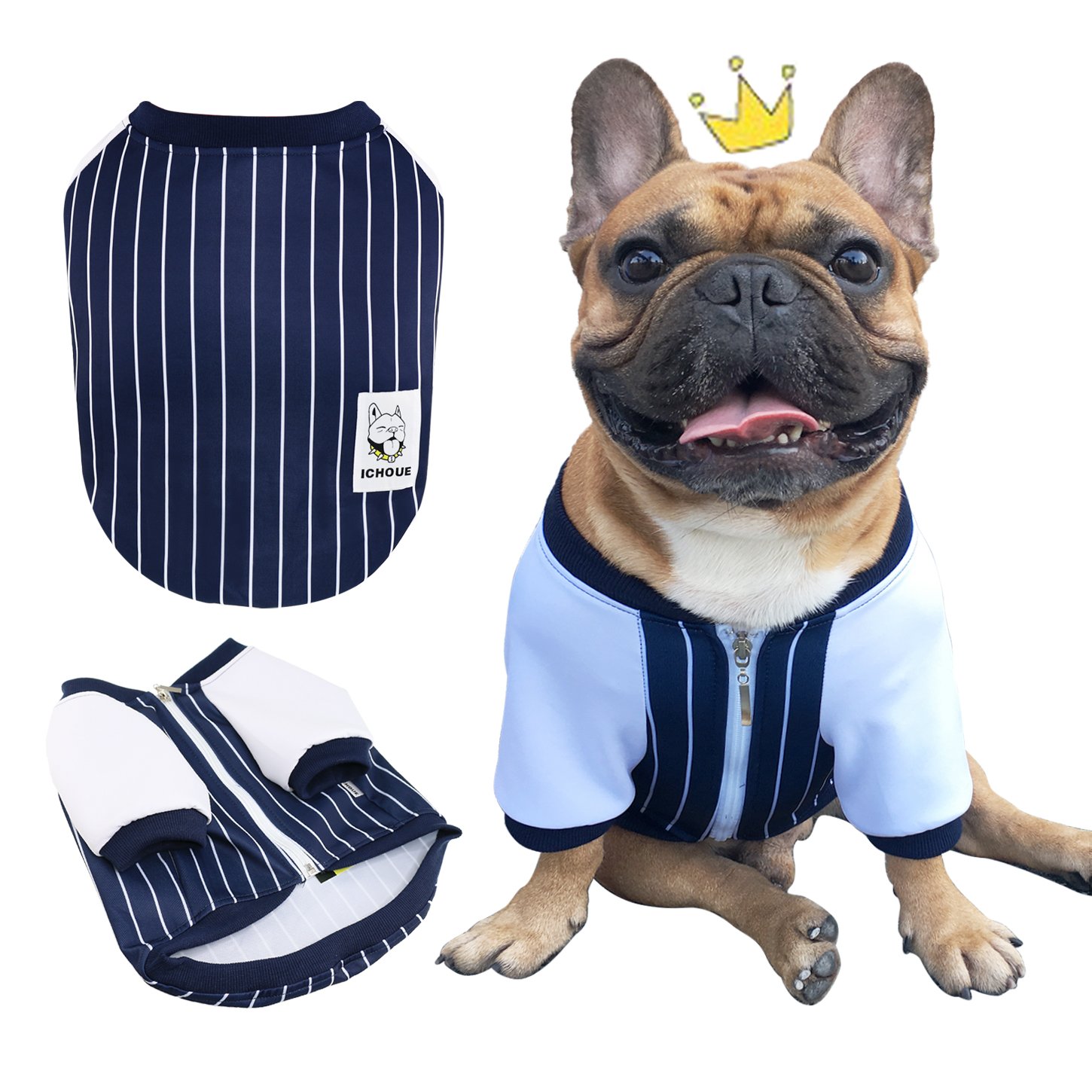 iChoue Pets Dog Clothes Jacket French Bulldog Stripe Shirts Cotton