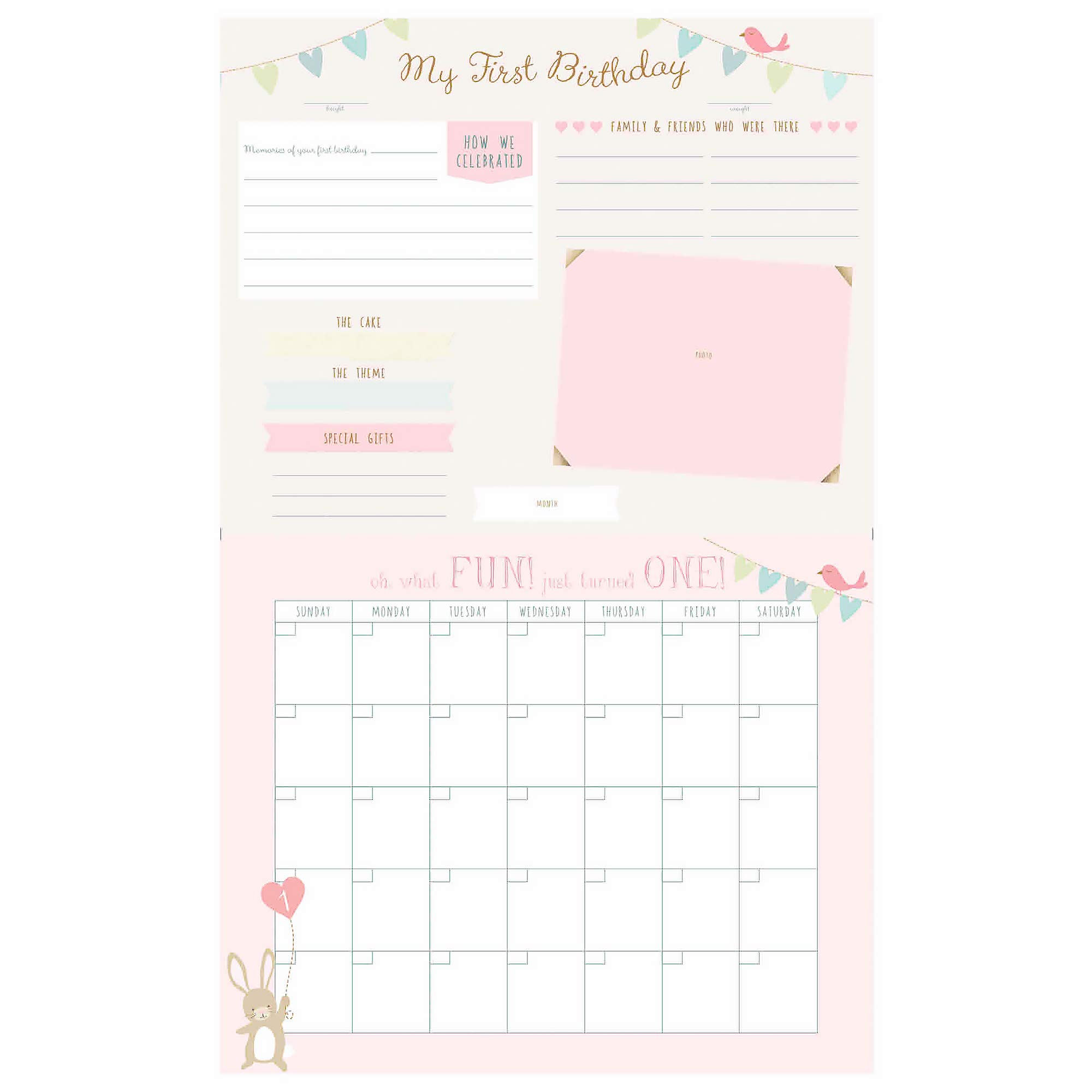 C.R. Gibson Gold and Pink Baby Calendar Family Tree, 11'' W x 18'' H