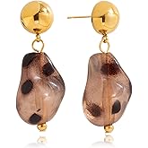 RAUCHBE Gold Resin Dangle Earrings for Women Brown Acrylic Leopard Earrings Vintage Statement Earrings Jewelry
