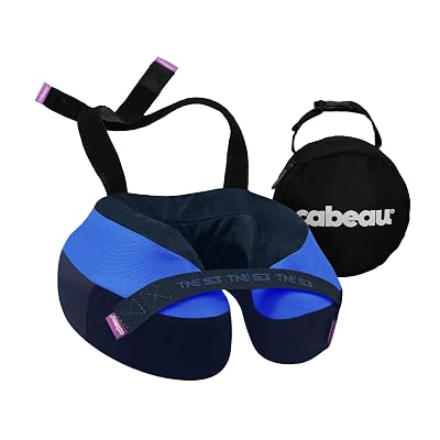 Cabeau Travel Neck Pillows for Airplanes – The Neck’s Evolution, TNE S3 – Supportive Memory Foam Design for Long Haul Flights – Attachable Seat Straps and 360° Support (Sydney Blue)