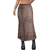 Avanova Women Boho Floral Mesh Long Skirts Elastic High Waisted Mermaid Hem 90s Grunge Maxi Skirt Khaki Small