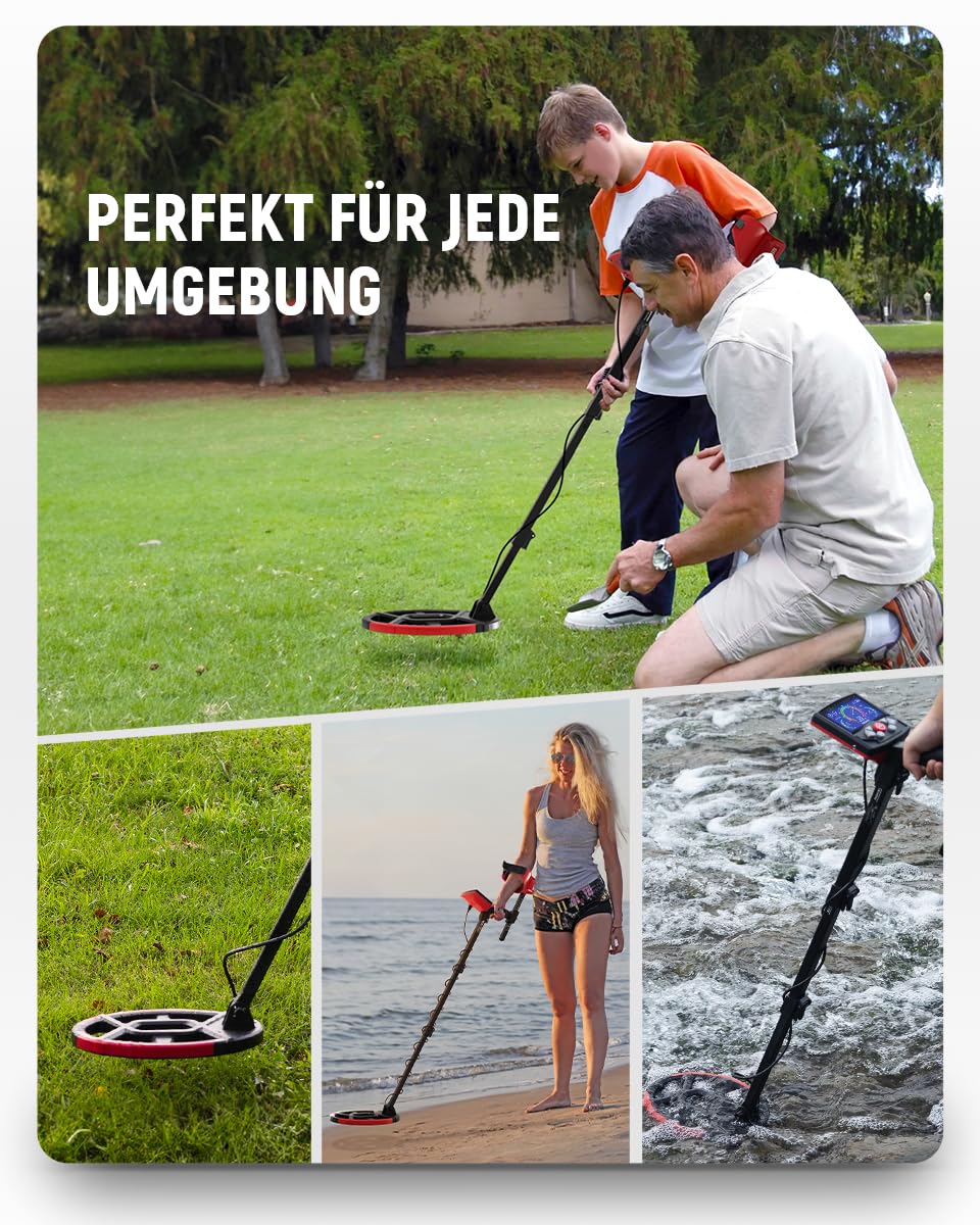 KAIWEETS Metalldetektor Profi Set, 30cm Suchtiefe, LCD Display, wasserdichte Spule, Einstellbare Empfindlichkeit, Metallsuchgerät für Erwachsene & Kinder, Metal Detector mit Zubehör 8