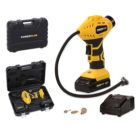 POWX1700 elektrische Luftpumpe Akku Handkompressor 18 Volt Li-Ion 8 bar inkl. Düsen-Set