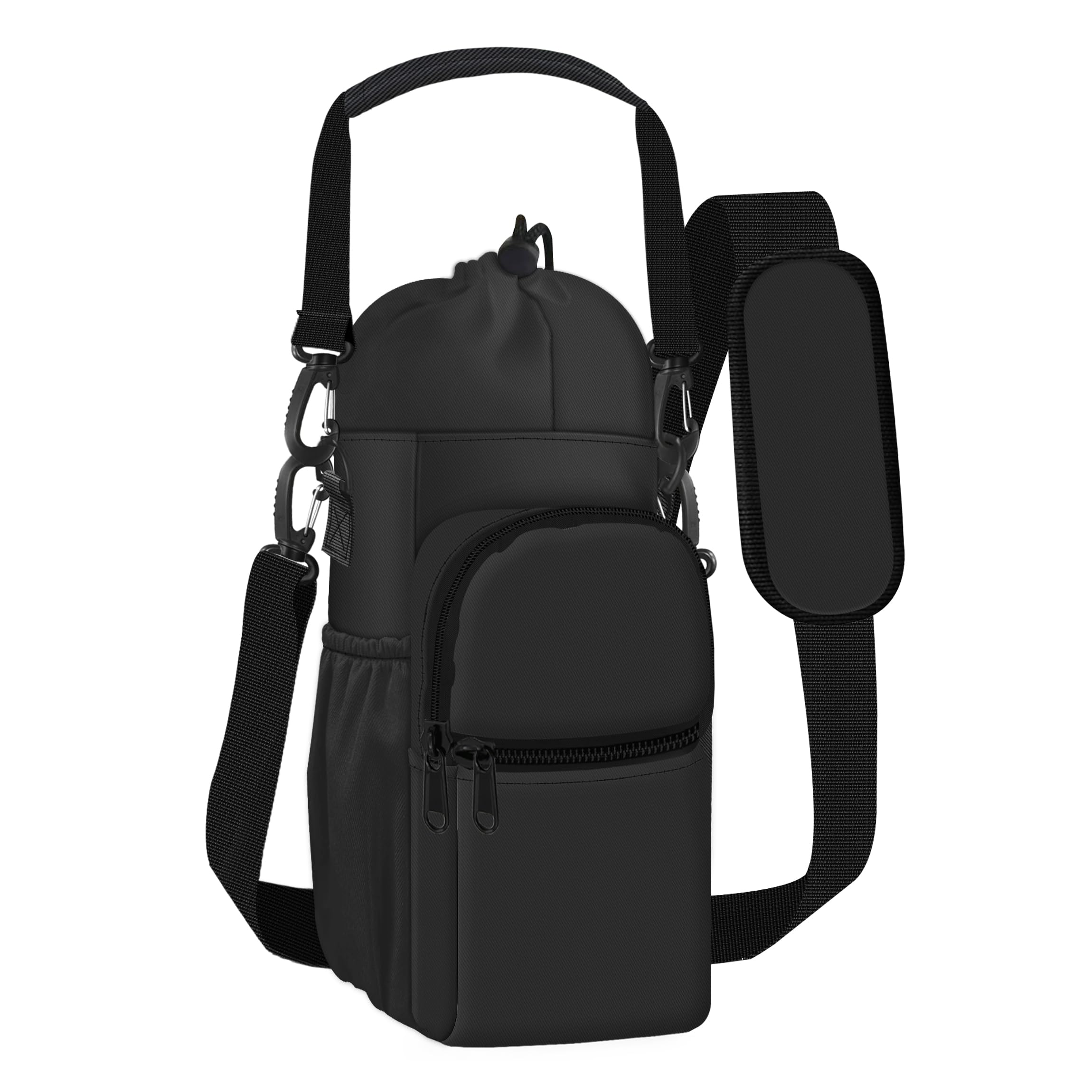 Turmaster Water Bottle Holder with Strap, 32oz 40oz Insulated Water Bottle Carrier Bag with 2 Front and 2 Side Pockets, Water Bottle Sling Bag Sleeve for Sports Walking Hiking Camping