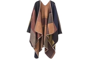 Urban CoCo Women's Color Block Shawl Wrap Open Front Poncho Cape