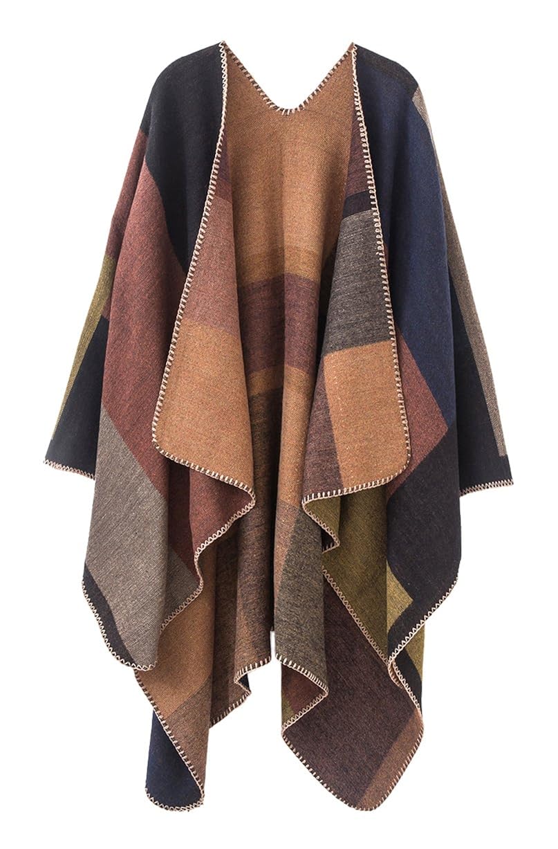 Urban CoCo Women's Color Block Shawl Wrap Open Front Poncho Cape