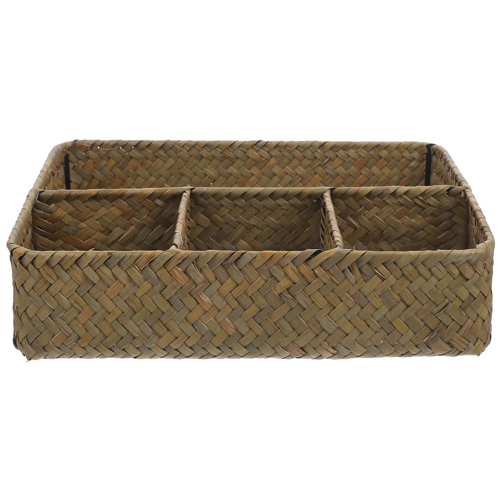 BESTonZON Tea Bag Sugar Packet Holder Coffee Station Condiment Organizer Wicker Rattan Divided Basket Organizer For Drawer/Shelf/Countertop