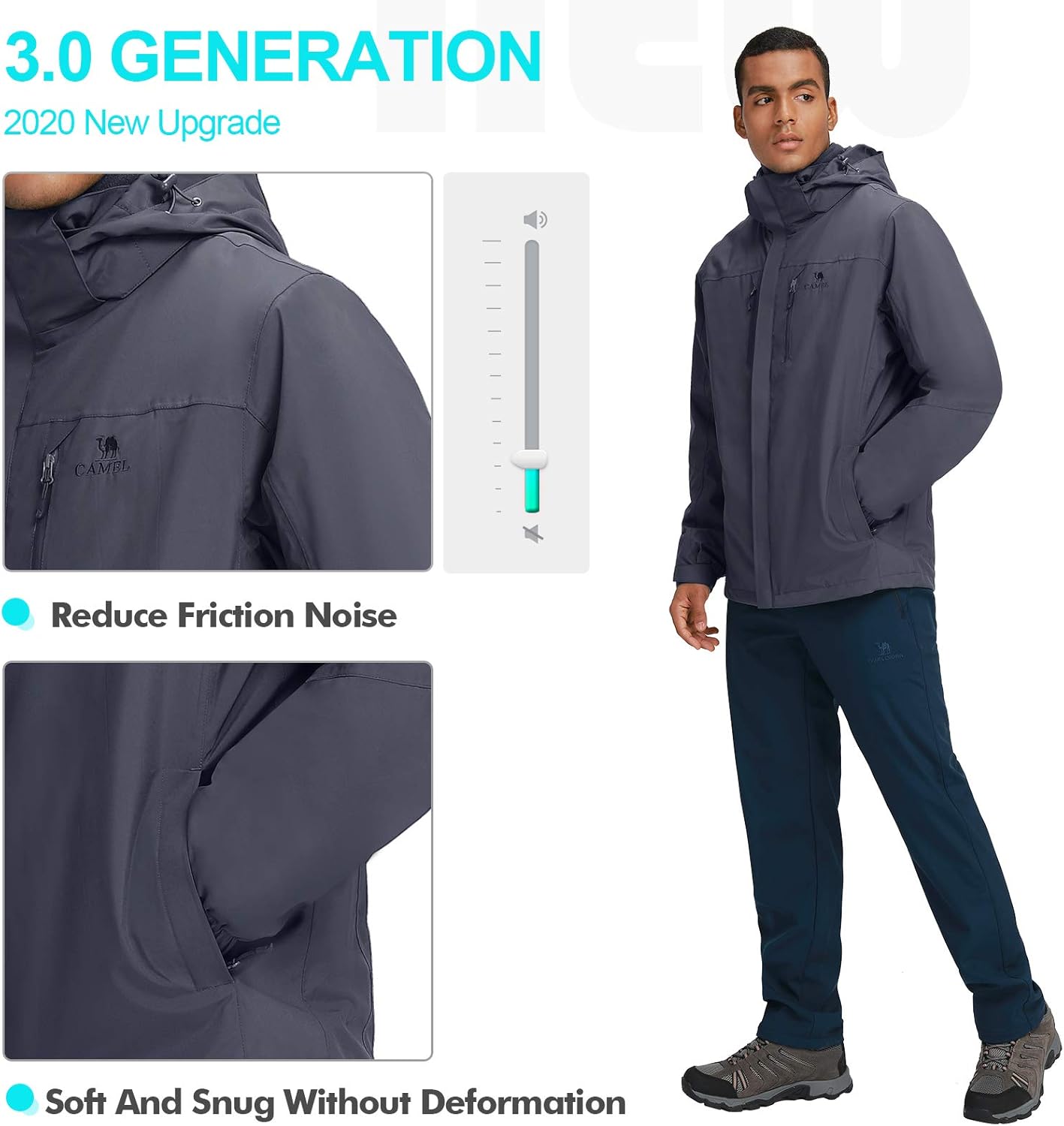 CAMEL Outdoor Jacket Men Winter Ski Jacket Windbreaker 3 in1 Hooded Rain Coat for Traveling Climbing Hiking 2.0: Clothing