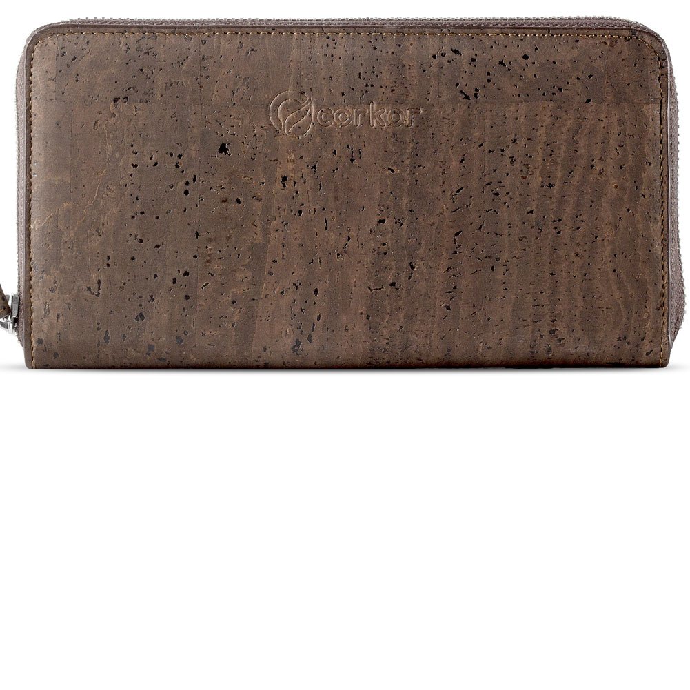 Corkor RFID Wallet Women Zip Around Clutch, Natural Cork Non-Leather Vegan Gift Brown Color(Size:M) — image 1