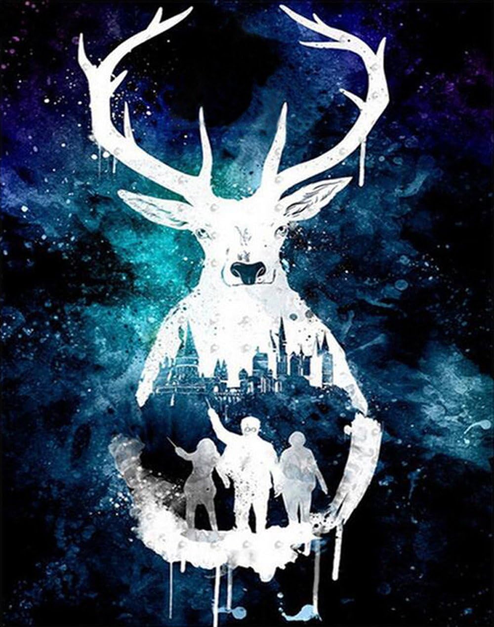 DIY 5D Diamond Painting by Number Kits, Crystal Rhinestone Diamond Embroidery Paintings Pictures Arts Craft for Home Wall Decor (Deer) 11.8X15.7Inch