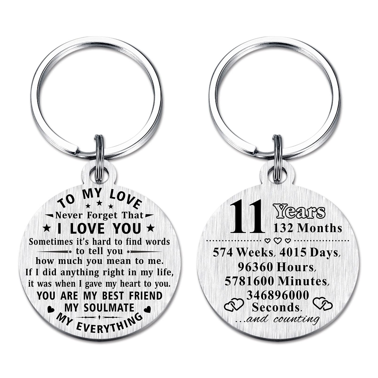 ABBNT 11th Anniversary Keychain Gifts - Steel Engraved 11 Year Anniversary Decorations - Happy Elven Year Anniversary for Men Husband Women Wife