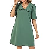 NWFZCCP Summer Dress for Women Fashion Casual Bubble Short Sleeve Collared Mini A-Line Dress with Pockets