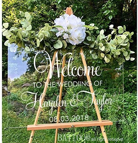 Stan256Nancy Welcome Wedding Decal Personalized Couples Names and Date Vinyl Decal Sticker Rustic Wedding Sign Custom Lettering Elegant Wedding 27" wx20 h
