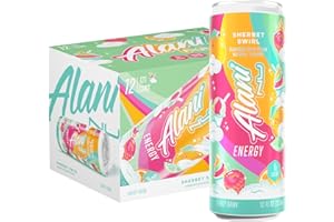 Alani Nu SHERBET SWIRL Sugar Free, Low Calorie Energy Drinks, 200mg Caffeine, Biotin B Vitamins, Zero Sugar, 10 Calories, 12 Fl Oz Cans, 12 Pack