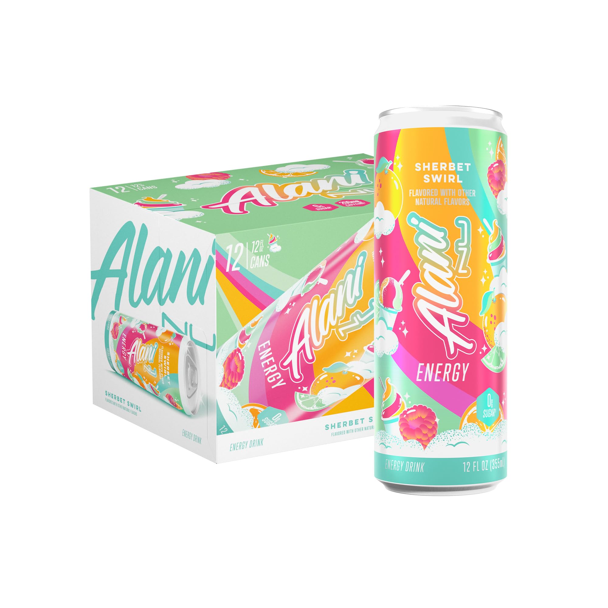 Photo 1 of ****BB 07/2027***Alani Nu SHERBET SWIRL Sugar Free, Low Calorie Energy Drinks, 200mg Caffeine, Biotin B Vitamins, Zero Sugar, 10 Calories, 12 Fl Oz Cans, 12 Pack