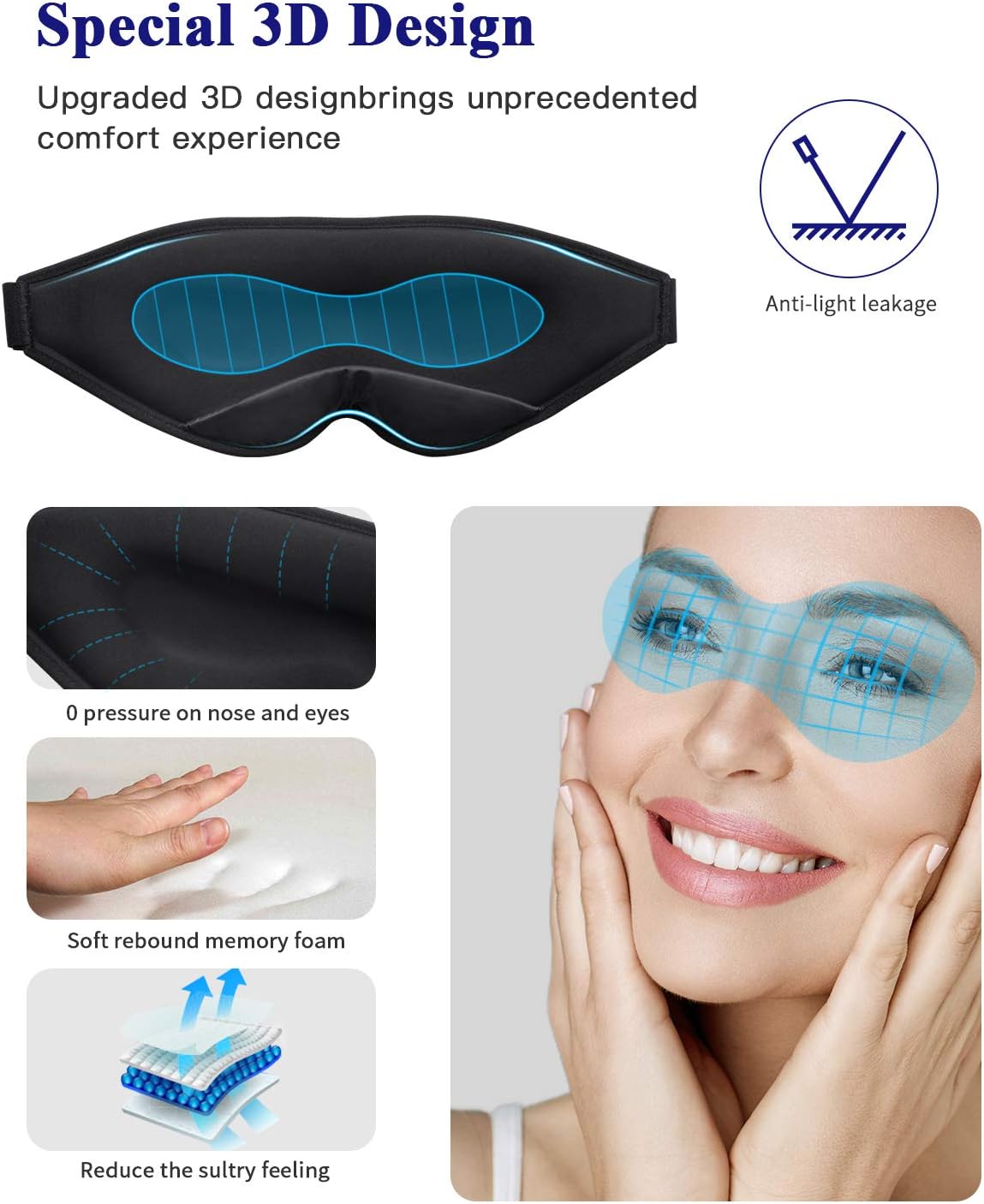 Unimi Newest Sleep Eye Mask for Men Women,Comfortable Silk Eye Sleeping Mask & Blindfold,The Real Deep Contoured Cup Sleep Mask Eye Mask for Sleeping,100% Shading Eye Shade Cover for Travel,Nap,Yoga: Health & Personal Care