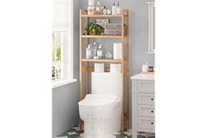 AMBIRD Over The Toilet Storage, 3-Tier Bathroom Organizer Over Toilet with Sturdy Bamboo Shelves,Multifunctional Toilet Shelf