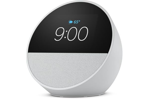 Amazon Echo Spot (newest model), Great for nightstands, offices and kitchens, Smart alarm clock, Designed for Alexa+, Glacier