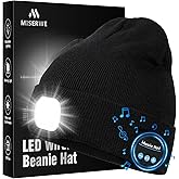 LED Beanie with Light, Unisex Rechargeable Flashlight Beanie Hat with Wireless Headphones, Unique Christmas Birthday Gifts for Men Women Black