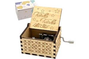 Pursuestar Twinkle Twinkle Little Star Wood Music Box, Hand Crank Engraved Vintage Wooden Musical Box Gift for Children Boys Girls Birthday Christmas New Year