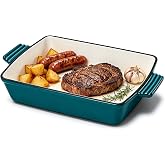 Firequince Enameled Cast Iron Lasagna Pan, Rectangular Roaster, Casserole Dish, Deep Roasting Pan, Peacock Blue, 13 x 9 inch